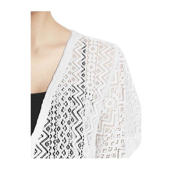 Time and Tru Women White V-Neck Wavy Crochet Drop Short Sleeve Cover Up Size L - Picture 3 of 13